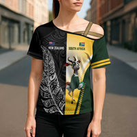 New Zealand and South Africa Rugby Custom Cross Shoulder Shirt Maori Silver Fern Springbok Together LT14 - Polynesian Pride