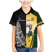 New Zealand and South Africa Rugby Custom Family Matching Mermaid Dress and Hawaiian Shirt Maori Silver Fern Springbok Together LT14 Son's Shirt Black - Polynesian Pride