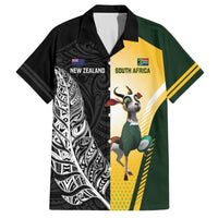 New Zealand and South Africa Rugby Custom Family Matching Off The Shoulder Long Sleeve Dress and Hawaiian Shirt Maori Silver Fern Springbok Together LT14 Dad's Shirt - Short Sleeve Black - Polynesian Pride