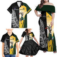 New Zealand and South Africa Rugby Custom Family Matching Off Shoulder Maxi Dress and Hawaiian Shirt Maori Silver Fern Springbok Together LT14 - Polynesian Pride