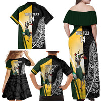 New Zealand and South Africa Rugby Custom Family Matching Off Shoulder Maxi Dress and Hawaiian Shirt Maori Silver Fern Springbok Together LT14 - Polynesian Pride