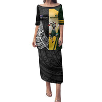 New Zealand and South Africa Rugby Custom Family Matching Puletasi and Hawaiian Shirt Maori Silver Fern Springbok Together LT14 Mom's Dress Black - Polynesian Pride
