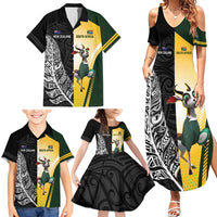 New Zealand and South Africa Rugby Custom Family Matching Summer Maxi Dress and Hawaiian Shirt Maori Silver Fern Springbok Together LT14 - Polynesian Pride
