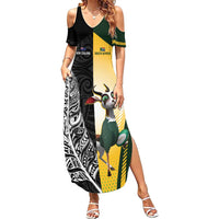 New Zealand and South Africa Rugby Custom Family Matching Summer Maxi Dress and Hawaiian Shirt Maori Silver Fern Springbok Together LT14 Mom's Dress Black - Polynesian Pride