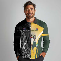 New Zealand and South Africa Rugby Custom Long Sleeve Polo Shirt Maori Silver Fern Springbok Together LT14 - Polynesian Pride