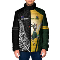 New Zealand and South Africa Rugby Custom Padded Jacket Maori Silver Fern Springbok Together LT14 Men Black - Polynesian Pride