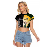 New Zealand and South Africa Rugby Custom Raglan Cropped T Shirt Maori Silver Fern Springbok Together LT14 Female Black - Polynesian Pride