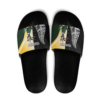 New Zealand and South Africa Rugby Custom Slide Sandals Maori Silver Fern Springbok Together LT14 Black - Polynesian Pride