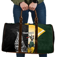 New Zealand and South Africa Rugby Custom Travel Bag Maori Silver Fern Springbok Together LT14 Black - Polynesian Pride