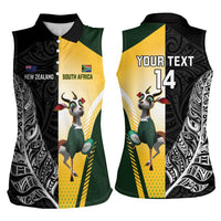 New Zealand and South Africa Rugby Custom Women Sleeveless Polo Shirt Maori Silver Fern Springbok Together LT14 - Polynesian Pride
