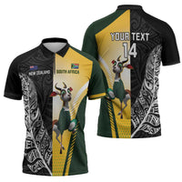 New Zealand and South Africa Rugby Custom Zipper Polo Shirt Maori Silver Fern Springbok Together LT14 - Polynesian Pride