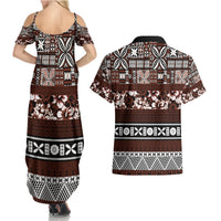 Bula Fiji Couples Matching Summer Maxi Dress and Hawaiian Shirt Fijian Tapa Masi With Hibiscus Flowers LT14 - Polynesian Pride
