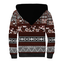 Bula Fiji Sherpa Hoodie Fijian Tapa Masi With Hibiscus Flowers LT14 - Polynesian Pride