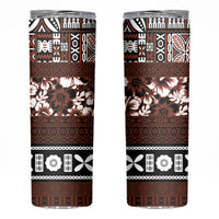 Bula Fiji Skinny Tumbler Fijian Tapa Masi With Hibiscus Flowers LT14 Brown - Polynesian Pride