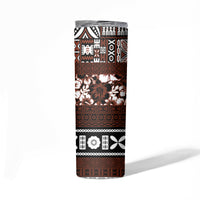 Bula Fiji Skinny Tumbler Fijian Tapa Masi With Hibiscus Flowers LT14 - Polynesian Pride
