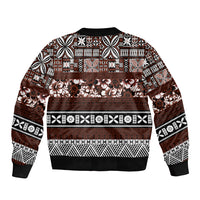 Bula Fiji Sleeve Zip Bomber Jacket Fijian Tapa Masi With Hibiscus Flowers LT14 - Polynesian Pride