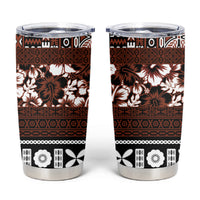 Bula Fiji Tumbler Cup Fijian Tapa Masi With Hibiscus Flowers LT14 Brown - Polynesian Pride