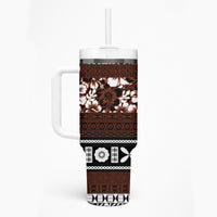 Bula Fiji Tumbler With Handle Fijian Tapa Masi With Hibiscus Flowers LT14 - Polynesian Pride