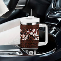 Bula Fiji Tumbler With Handle Fijian Tapa Masi With Hibiscus Flowers LT14 - Polynesian Pride