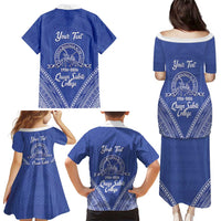 Queen Salote College 100 Years Personalized Family Matching Puletasi and Hawaiian Shirt Tonga QSC Heilala Lei Blue Ngatu Pattern LT14 - Polynesian Pride