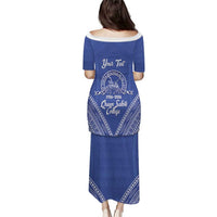 Queen Salote College 100 Years Personalized Family Matching Puletasi and Hawaiian Shirt Tonga QSC Heilala Lei Blue Ngatu Pattern LT14 - Polynesian Pride
