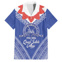 Queen Salote College 100 Years Personalized Family Matching Summer Maxi Dress and Hawaiian Shirt Tonga QSC Heilala Lei Blue Ngatu Pattern LT14 Dad's Shirt - Short Sleeve Blue - Polynesian Pride
