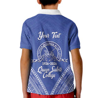 Queen Salote College 100 Years Personalized Kid Polo Shirt Tonga QSC Heilala Lei Blue Ngatu Pattern