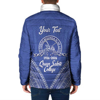 Queen Salote College 100 Years Personalized Padded Jacket Tonga QSC Heilala Lei Blue Ngatu Pattern