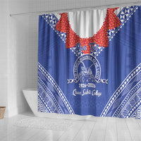 Queen Salote College 100 Years Personalized Shower Curtain Tonga QSC Heilala Lei Blue Ngatu Pattern