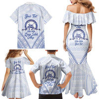 Queen Salote College 100 Years Personalized Family Matching Mermaid Dress and Hawaiian Shirt Tonga QSC Heilala Lei White Ngatu Pattern LT14 - Polynesian Pride