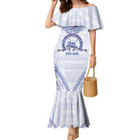 Queen Salote College 100 Years Personalized Family Matching Mermaid Dress and Hawaiian Shirt Tonga QSC Heilala Lei White Ngatu Pattern LT14 Mom's Dress White - Polynesian Pride