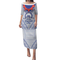 Queen Salote College 100 Years Personalized Family Matching Puletasi and Hawaiian Shirt Tonga QSC Heilala Lei White Ngatu Pattern LT14 Mom's Dress White - Polynesian Pride