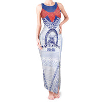 Queen Salote College 100 Years Personalized Tank Maxi Dress Tonga QSC Heilala Lei White Ngatu Pattern