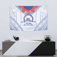 Queen Salote College 100 Years Personalized Tapestry Tonga QSC Heilala Lei White Ngatu Pattern