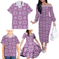 Poni Palaka Quilt Hawaii Family Matching Off The Shoulder Long Sleeve Dress and Hawaiian Shirt Hawaiian Tropical Monstera Sea Turtle LT14 - Polynesian Pride