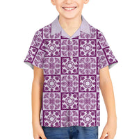 Poni Palaka Quilt Hawaii Family Matching Summer Maxi Dress and Hawaiian Shirt Hawaiian Tropical Monstera Sea Turtle LT14 Son's Shirt Purple - Polynesian Pride