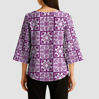 Poni Palaka Quilt Hawaii Kimono Sleeve Blouse Hawaiian Tropical Monstera Sea Turtle