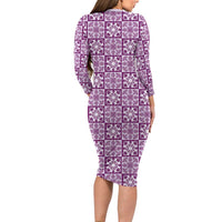 Poni Palaka Quilt Hawaii Long Sleeve Bodycon Dress Hawaiian Tropical Monstera Sea Turtle LT14 - Polynesian Pride