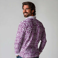 Poni Palaka Quilt Hawaii Long Sleeve Polo Shirt Hawaiian Tropical Monstera Sea Turtle LT14 - Polynesian Pride