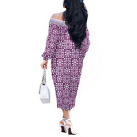 Poni Palaka Quilt Hawaii Off The Shoulder Long Sleeve Dress Hawaiian Tropical Monstera Sea Turtle LT14 - Polynesian Pride
