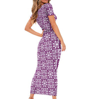 Poni Palaka Quilt Hawaii Short Sleeve Bodycon Dress Hawaiian Tropical Monstera Sea Turtle LT14 - Polynesian Pride