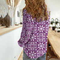 Poni Palaka Quilt Hawaii Women Casual Shirt Hawaiian Tropical Monstera Sea Turtle LT14 - Polynesian Pride
