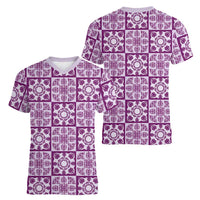 Poni Palaka Quilt Hawaii Women V-Neck T-Shirt Hawaiian Tropical Monstera Sea Turtle LT14 - Polynesian Pride