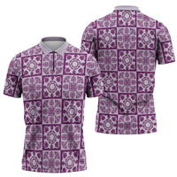 Poni Palaka Quilt Hawaii Zipper Polo Shirt Hawaiian Tropical Monstera Sea Turtle LT14 - Polynesian Pride