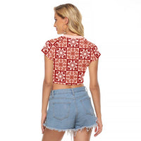 Ulaula Palaka Quilt Hawaii Raglan Cropped T Shirt Hawaiian Tropical Monstera Sea Turtle