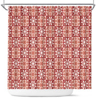 Ulaula Palaka Quilt Hawaii Shower Curtain Hawaiian Tropical Monstera Sea Turtle