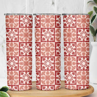 Ulaula Palaka Quilt Hawaii Skinny Tumbler Hawaiian Tropical Monstera Sea Turtle LT14 - Polynesian Pride
