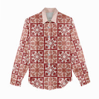 Ulaula Palaka Quilt Hawaii Women Casual Shirt Hawaiian Tropical Monstera Sea Turtle LT14 - Polynesian Pride