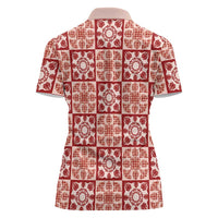Ulaula Palaka Quilt Hawaii Women Polo Shirt Hawaiian Tropical Monstera Sea Turtle LT14 - Polynesian Pride