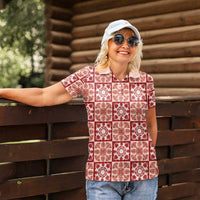 Ulaula Palaka Quilt Hawaii Women Polo Shirt Hawaiian Tropical Monstera Sea Turtle LT14 - Polynesian Pride